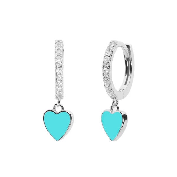 Pendientes circonitas corazon esmalte turquesa